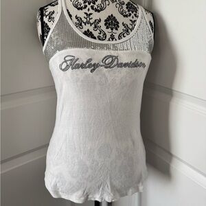 Harley-Davidson Women's White and Silver Tank Top